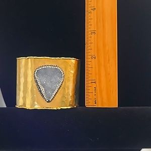 Genuine Blue/Gray Pear Druzy Swarovski black & Clear crystals wide cuff bracelet